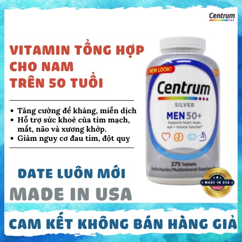 Viên Uống Centrum Silver Men 50+ Chai 275 Viên - Hàng Chính Hãng