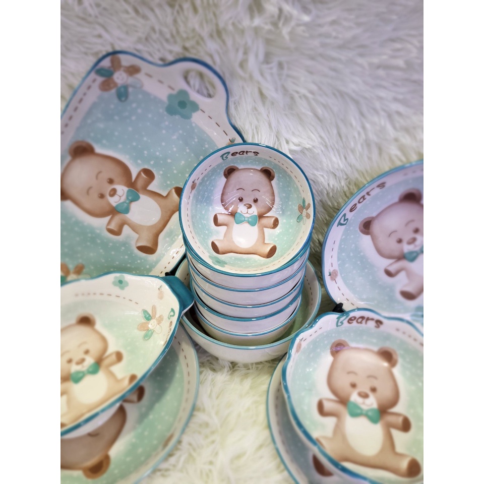 Bộ bát đĩa decor gốm sứ siêu đẹp Bộ gấu xanh siêu đẹp
