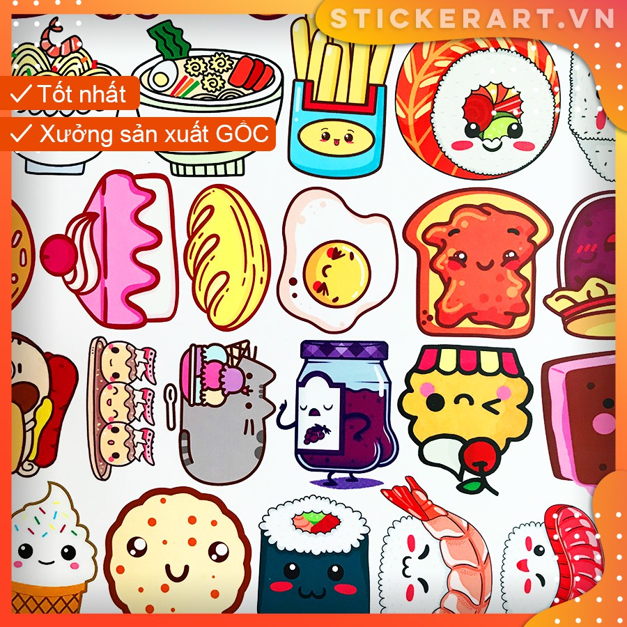 [KAWAII MÓN ĂN] 127 Sticker chống nước/trang trí,dán xe laptop mũ bảo hiểm vali...