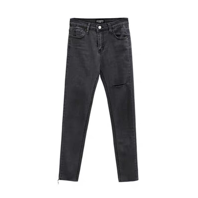 Quần Jean Skinny Ôm Đen Nữ Rách Gối TOPSHOP lưng cao co dãn