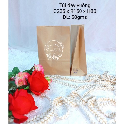 Set 10 Túi giấy kraft Đáy Vuông Đựng Thực Phẩm Khô và Các Loại Bánh