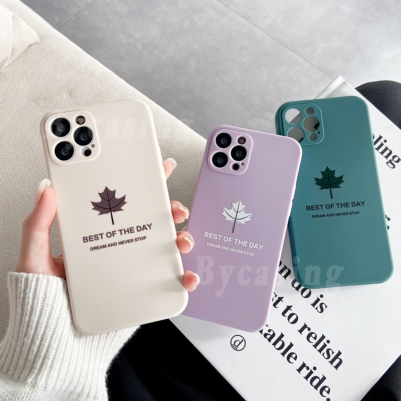 Ốp điện thoại TPU silicon vuông chống sốc hình lá phong thời trang cho Realme 8 Pro C11 2021 C25 C12 C15 C3 C2 6 6i 5i A3S A5S Reno 5 WX