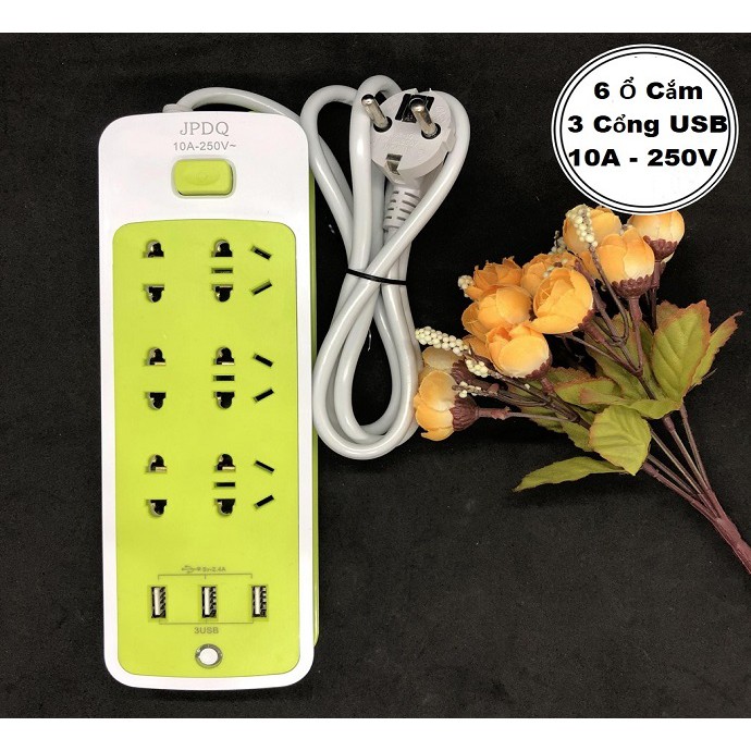 Ổ Cắm Điện Đa Năng Thông Minh, 6 Cổng Cắm Điện 3 Cổng USB Hỗ Trợ Sạc Nanh Cho Điện Thoại, Smartphone, Máy Tính Bảng