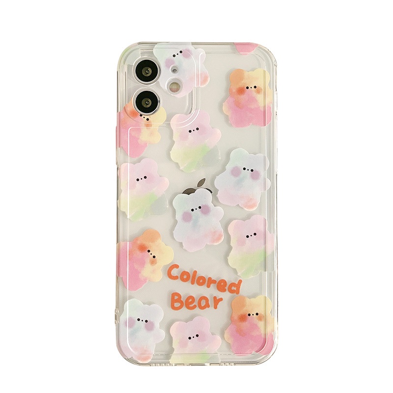ốp iphone 11 Ốp điện thoại TPU trong suốt họa tiết gấu màu nước cho iPhone 11 Pro Max X Xr Xs Max 7 8 Plus Se 2020 12 pro max 12 mini 13 pro max 13 mini