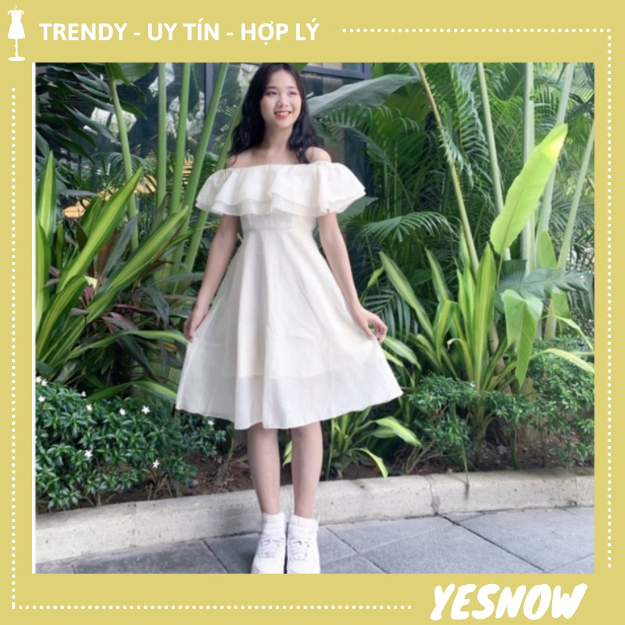 Đầm - váy trễ vai voan tơ 2 màu ( be, trắng),váy ulzzang- Váy trễ vaidự tiệc mặc cực xinh | BigBuy360 - bigbuy360.vn