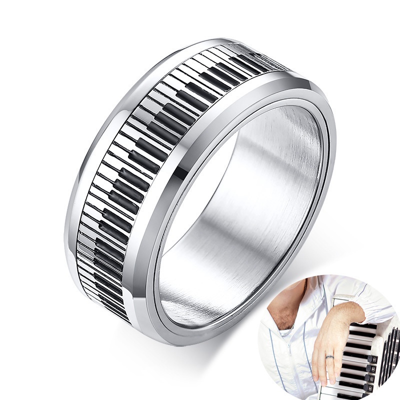 Nhẫn Thời Trang Nam Khắc Hình Phím Đàn Piano Độc Đáo
