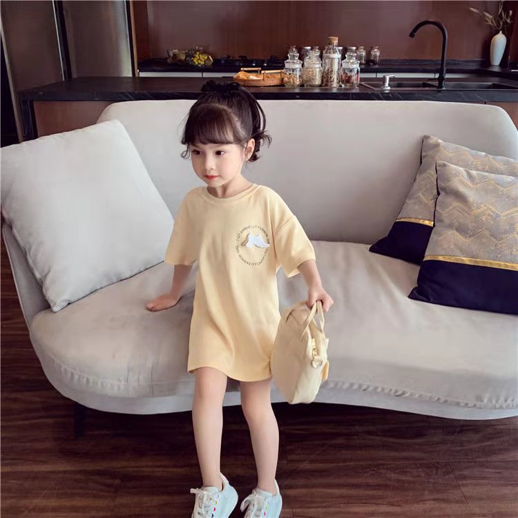 Đầm Thun In Hình Đôi Cánh Phong Cách Hàn Quốc Xinh Xắn Dành Cho Bé Gái 2-9 Tuổi