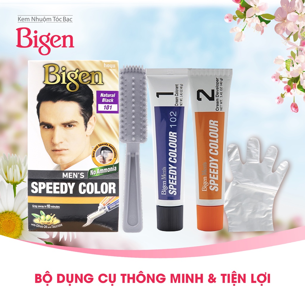 Thuốc nhuộm phủ bạc Bigen Men Speedy Color 80ml dành cho nam, nhuộm tóc bạc hoàn toàn, dạng kem