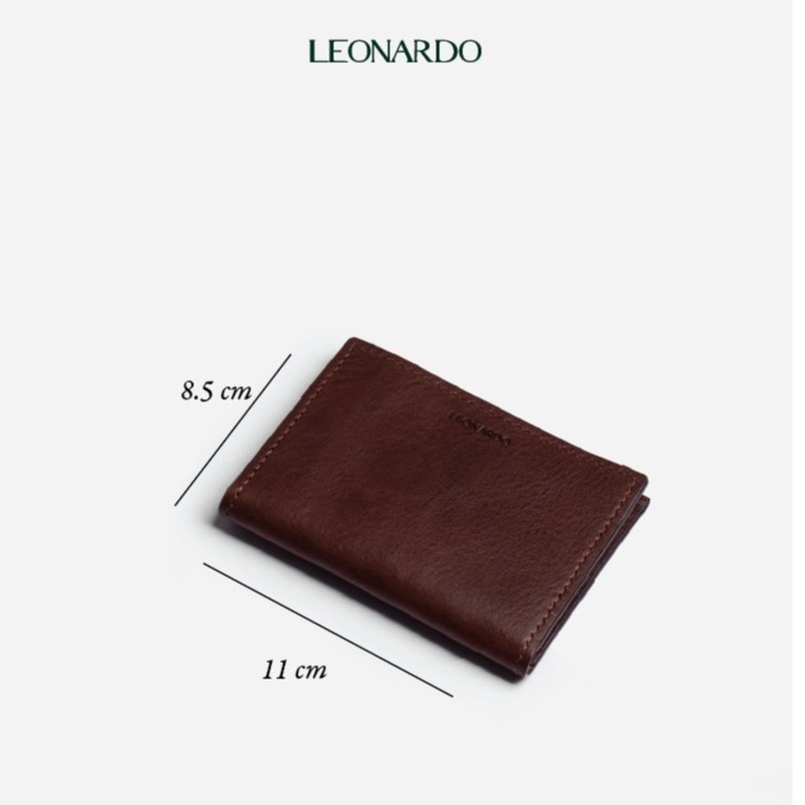 Ví Da Nam Đựng Thẻ Gập Đôi Leonardo - Card Mori Wallet - Da Vachetta Cao Cấp Bền Bỉ