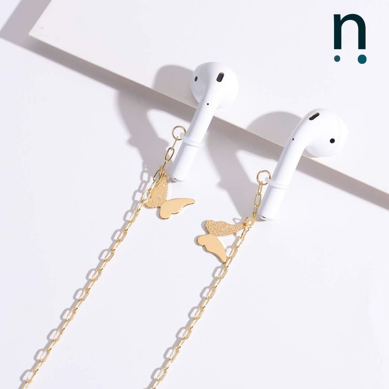 Tai nghe không dây AIRPODS chống mất dây chuyền Hàn Quốc Đi làm bằng kim loại tinh tế mờ bướm chống mất dây chuyền phổ quát