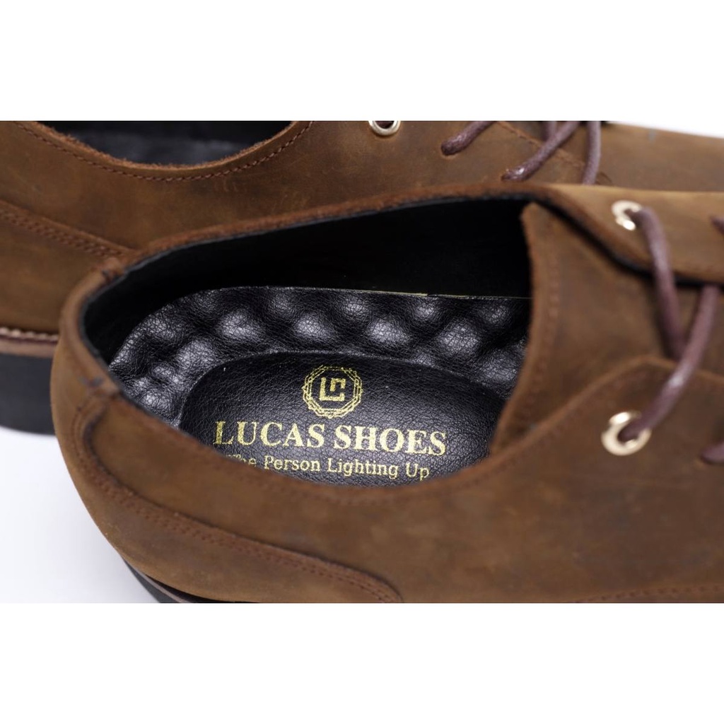 Giày da nam da bò sáp ngựa Derby Crazy Horse 01, phong cách bụi bặm, Lucas Shoes, bảo hành 1 năm