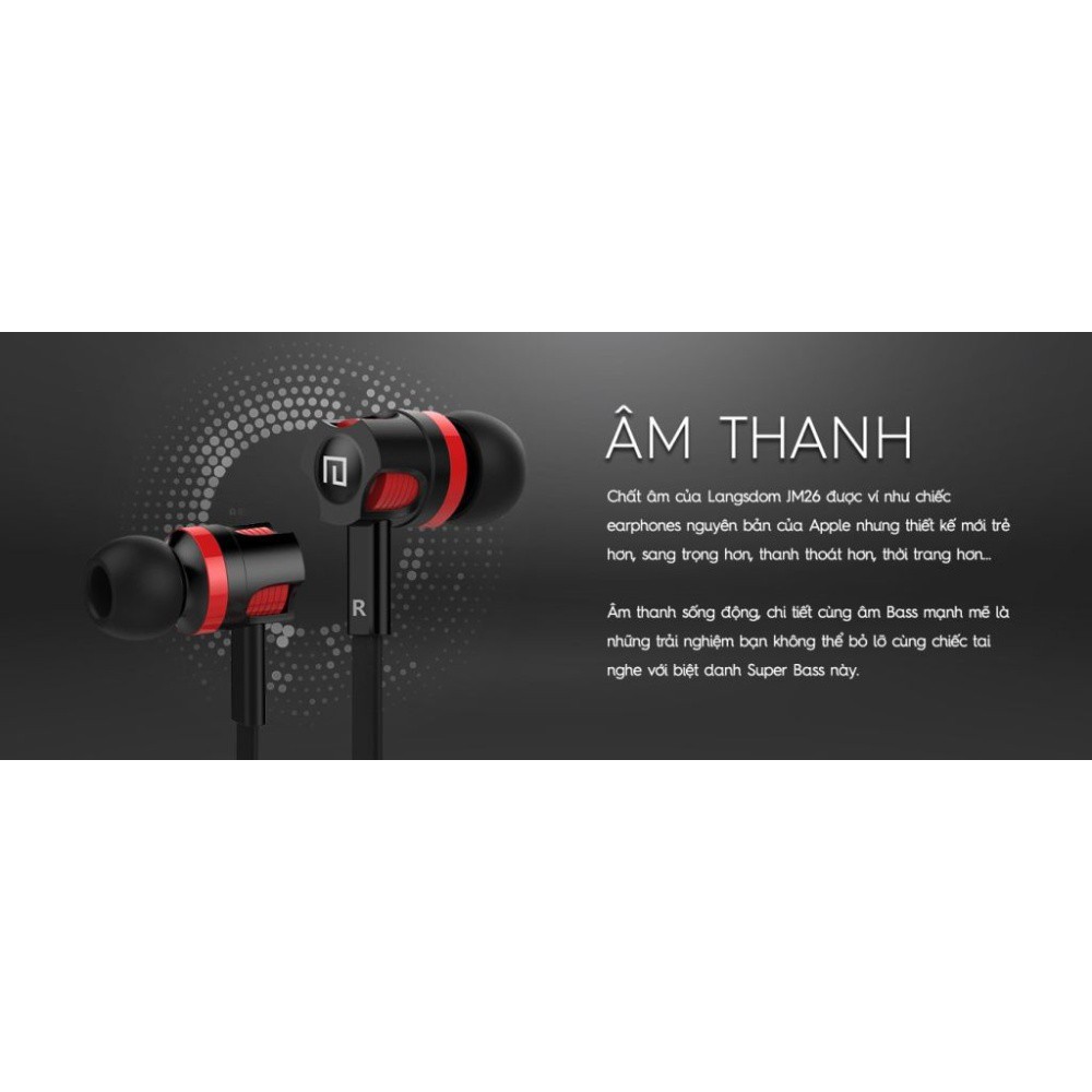 Tai Nghe Nhét Tai Earphone Langsdom JM26 Super Bass  ✔  Hàng chính hãng ✔ Bảo hành Toàn Quốc