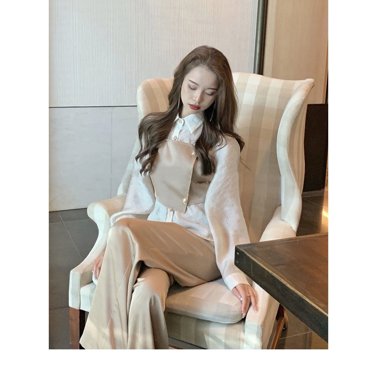 Bộ trang phục áo tay dài phối quần dài thời trang mùa thu 2021 cho nữ