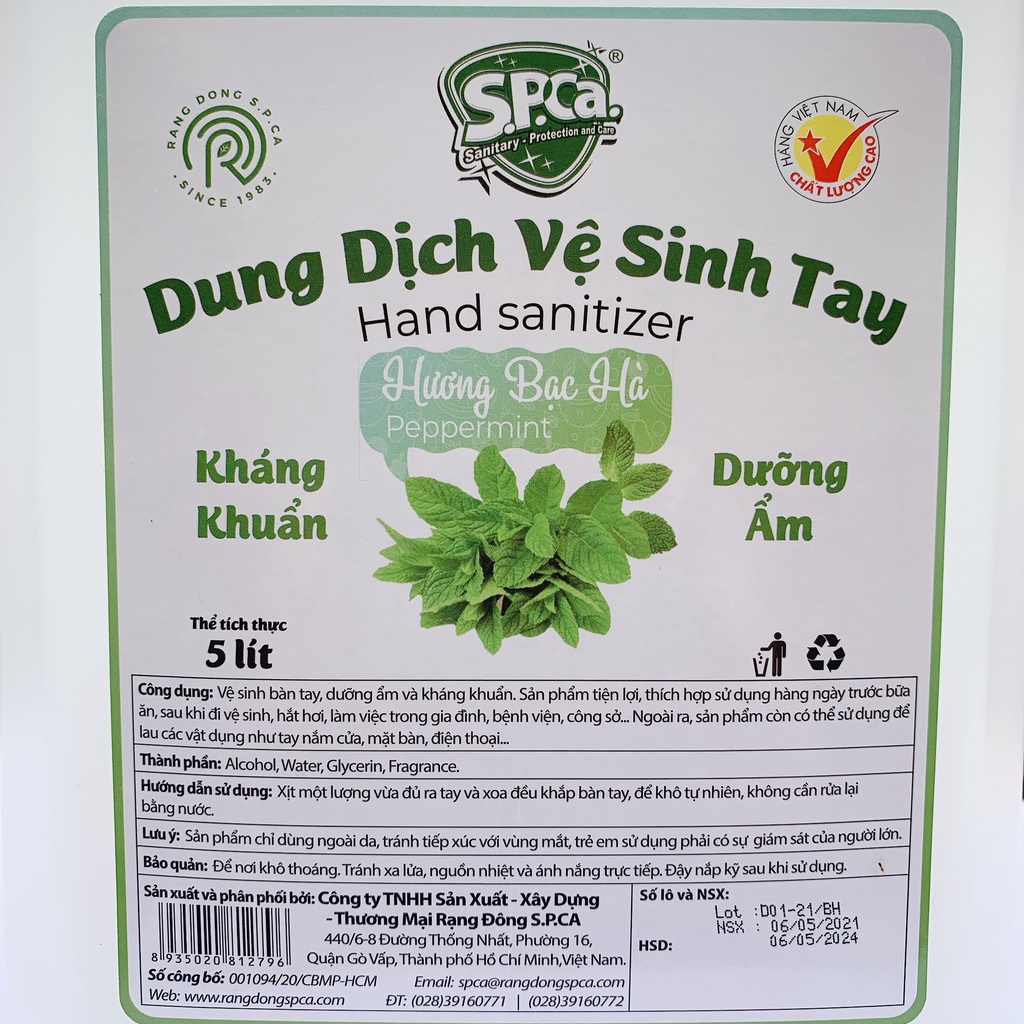 Nước rửa tay khô cao cấp SPCa 5 Lít Nước sát khuẩn tay diệt khuẩn 99,9% dưỡng ẩm không gây khô hại da tay