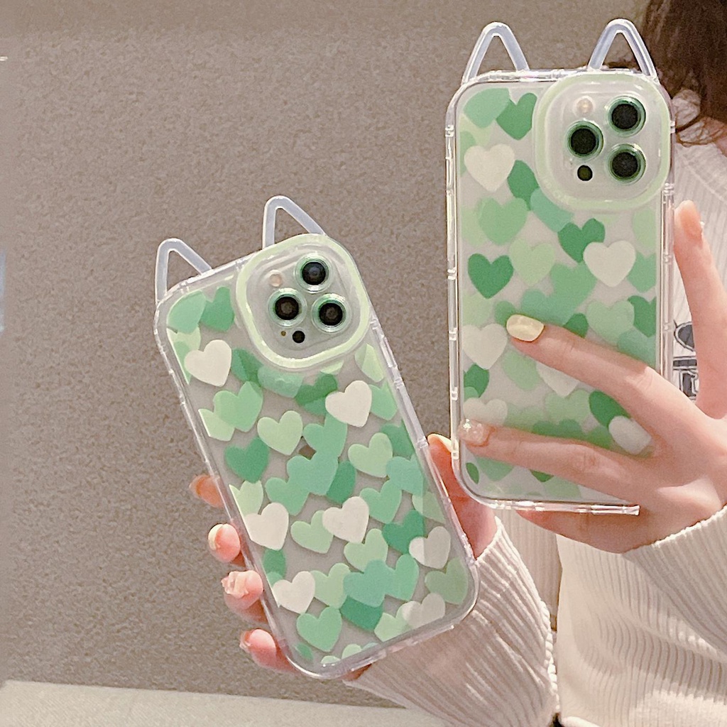 Ốp Điện Thoại Silicon TPU Mềm Trong Suốt Hình Tai Mèo 3D Cho iPhone 11 12 13 Pro Max XR X XS Max