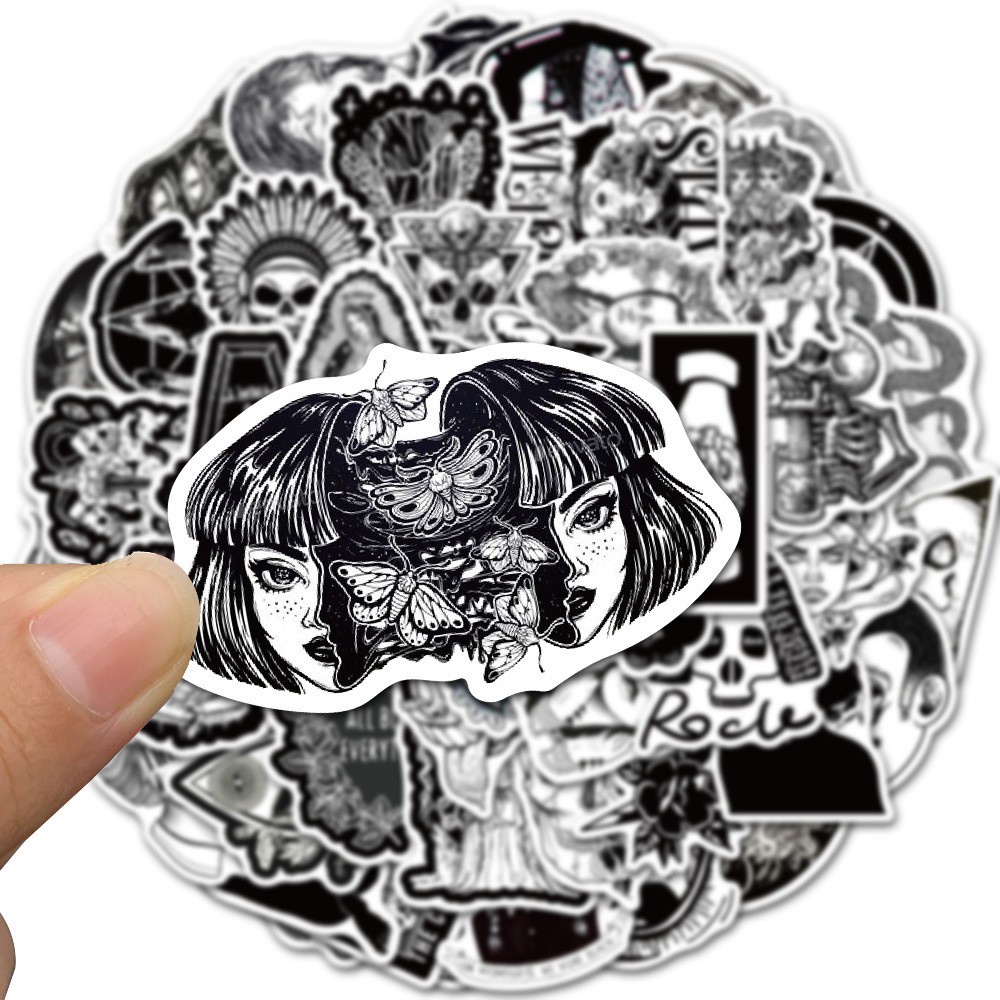 100 / 50 / 25 / 10 Miếng dán graffiti màu trắng đen phong cách gothic trang trí vali / ván trượt chống nước