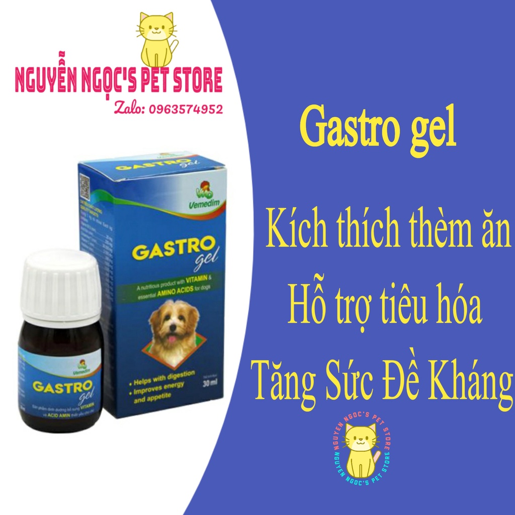 Dung dịch uống thèm ăn tăng cường tiêu hóa Vemedim Gastro gel cho CHÓ MÈO chai 30ml