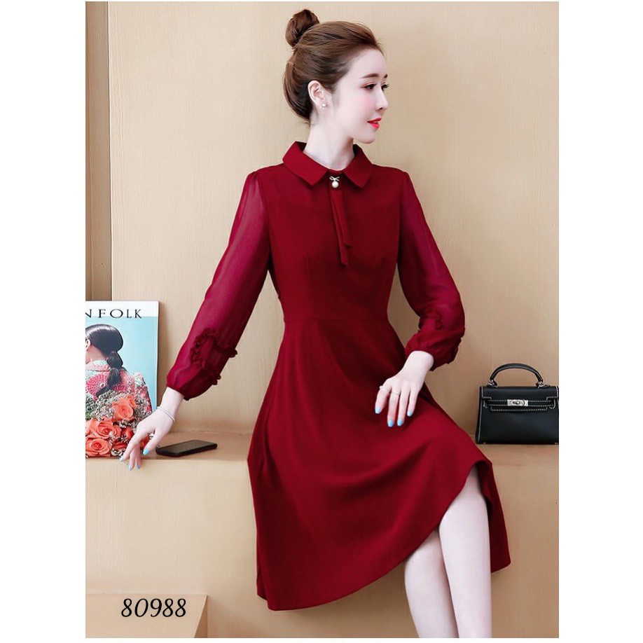 Váy xòe nữ dài tay công sở dễ thương Thời Trang Emy 80988