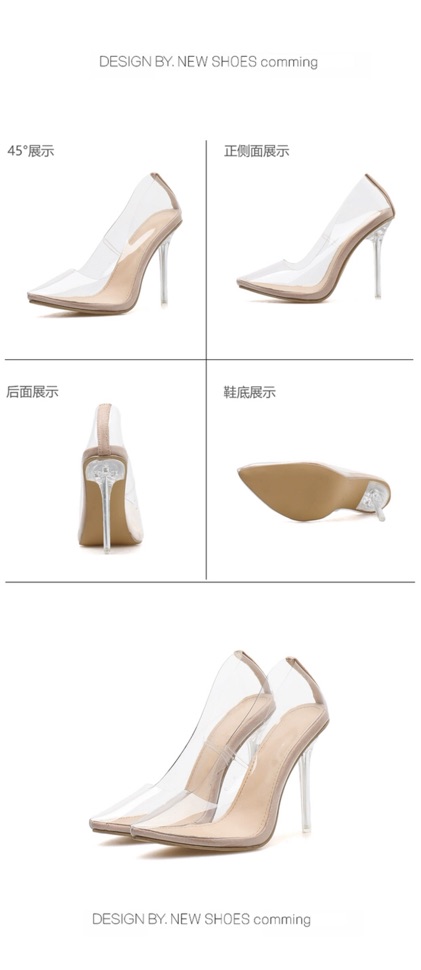 Size 35-40,41,42 Giày cao gót mũi nhọn gót nhọn 12cm trong suốt sang chảnh 2023