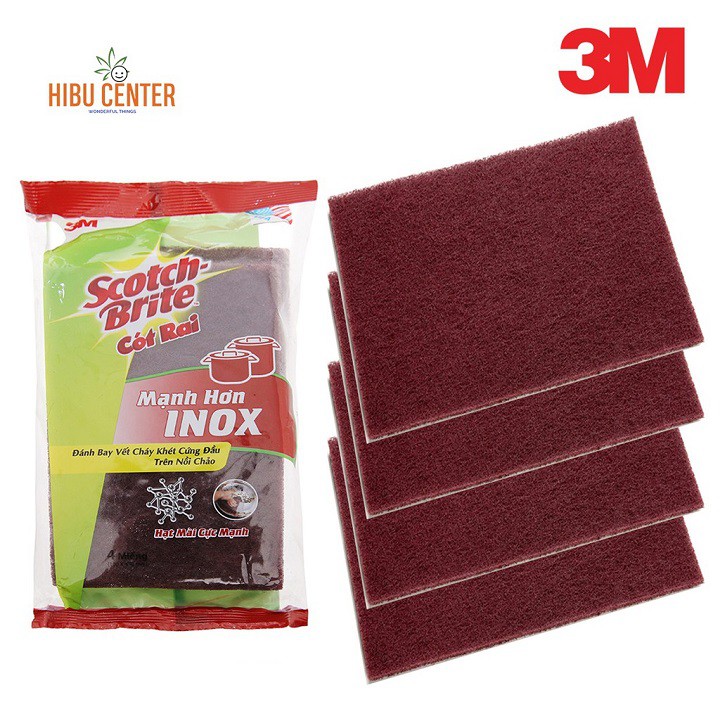 Gói 4 Miếng Cước Cọ Rửa Scotch-Brite 3M 7447 Mạnh Hơn Inox - Chữ Nhật (10x15cm) Hàng Chính Hãng – HIBUCENTER