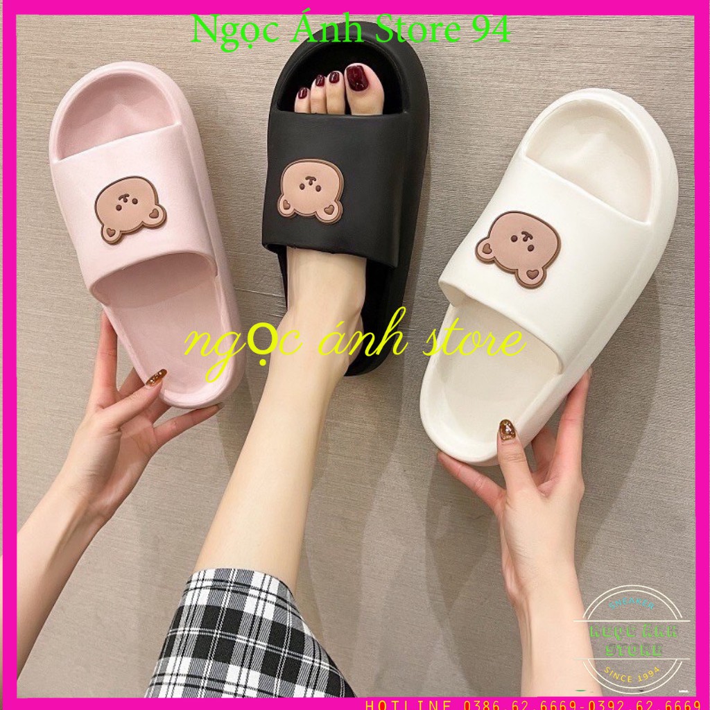 Dép bánh mì quai ngang hình gấu dễ thương , dép nữ có 3 màu hồng , kem , đen size từ 36-40