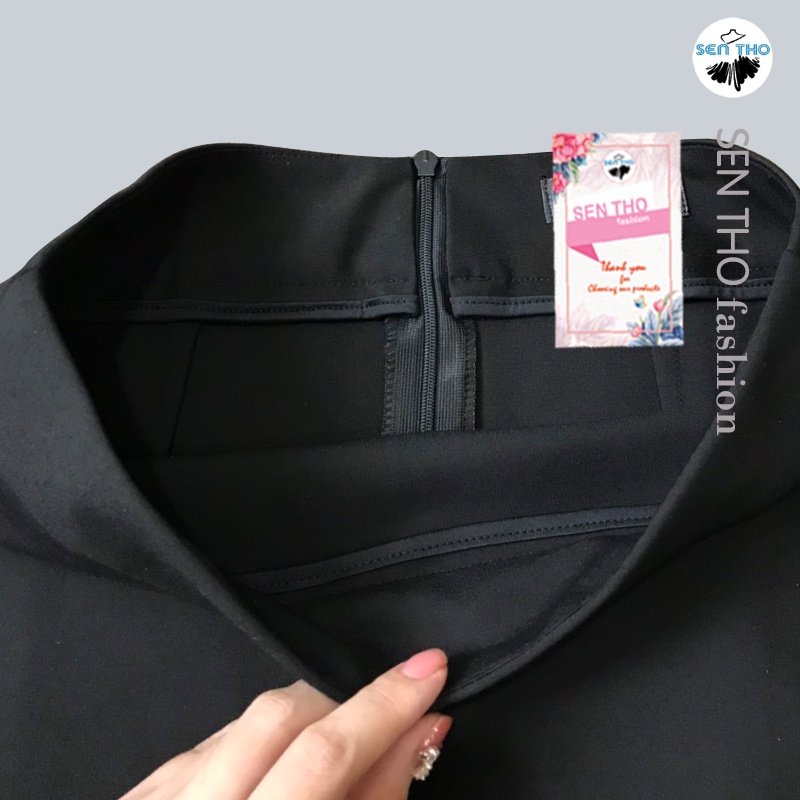 Chân Váy Công Sở Bút Chì Chất Umi Hàn Lưng Thun Cạp Cao Co Giãn Ôm Body Xẻ Sau Dáng Ngắn Màu Đen | BigBuy360 - bigbuy360.vn