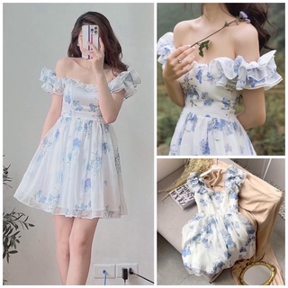 [NEW DRESS] VÁY ĐẦM HOA XANH TRỄ VAI NÀNG THƠ SIÊU XINH ĐI CHƠI ĐI BIỂN