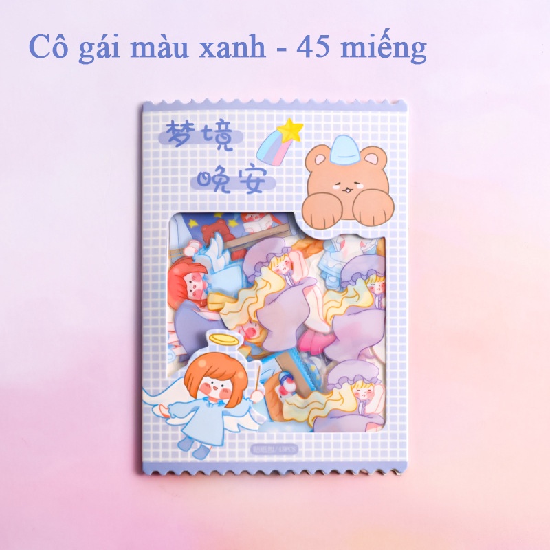 Bộ miếng dán sticker trong suốt nhân vật hoạt hình cute dễ thương gồm 45 miếng mẫu ST0001