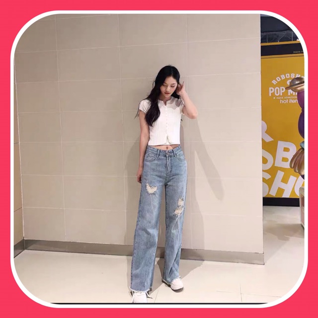 Quần Ống Suông Dài 105cm BigSize / Quần Dài Ống Rộng Jeans Phom To Không Giãn CẮT LAI TUA