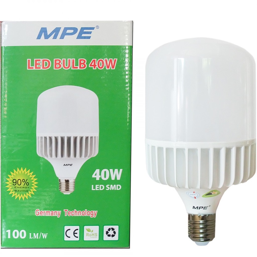 Đèn Led bulb trụ MPE 20w - 30w - 40w- tán nhôm tản nhiệt