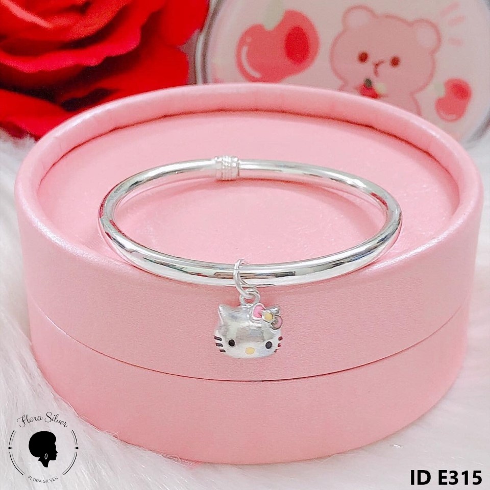 Lắc bạc cho bé mặt mèo Hello kitty 4.0 cm FLORA E315