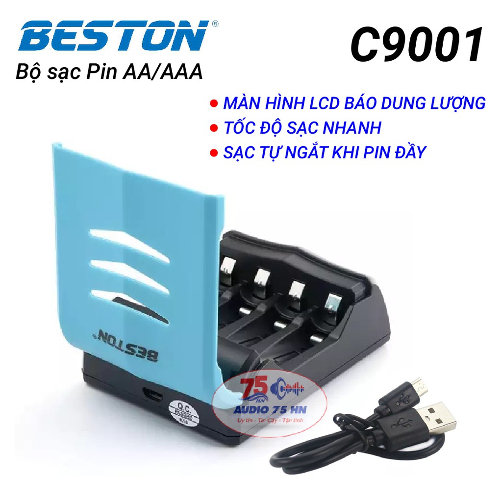 {Chính hãng} Bộ sạc pin đa năng AA/AAA Beston C9001 sạc nhanh tự ngắt, có màn LCD báo dung lượng pin