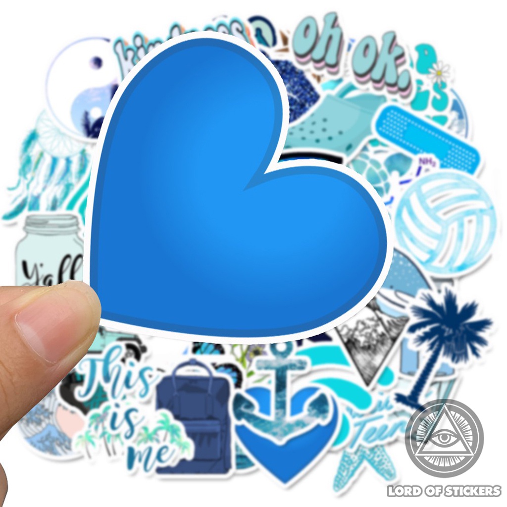 Set 50 Nhãn Dán Sticker Cute VSCO Phong Cách Hoạt Hình Màu Xanh Blue Chống Thấm Nước Trang Trí Mũ Nón Bảo Hiểm, Vali, Sổ
