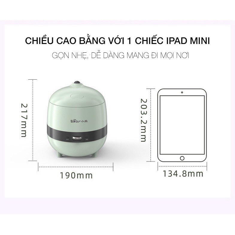 Nồi cơm điện mini BEAR-DFB-B12K2 - Thể tích 1.2L, dành cho 1-3 người ăn - Bảo hành 6 tháng