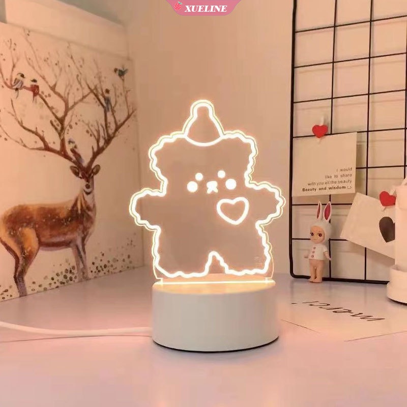 Đèn Ngủ 3D Hình Gấu/Thỏ/Trái Tim Bằng Acrylic Độc Đáo Dùng Làm Quà Tặng
