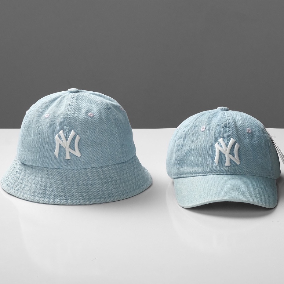 Nón lưỡi trai,bucket  MLB Denim thêu hoạ tiết NY chất liệu jean form đuôi cài, khoá kim loại, freesize