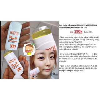 Kem chống nắng dạng LĂN #BRTC V10 UV Shield Sun Stick SPF50+PA++++ SALE 75%