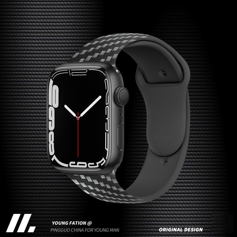 Dây Đeo Đồng Hồ Apple Watch 44mm 40mm 45mm / 41mm 42mm 38mm Bằng Silicon In Họa Tiết Sợi Carbon Cho iwatch series 3 5 SE 6 7