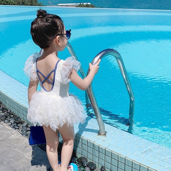 Bộ Đồ Bơi Cho Bé Gái Viền Ren Màu Sắc Kèm Mũ Dễ Thương Phong Cách Hàn Quốc 0-4 Tuổi
