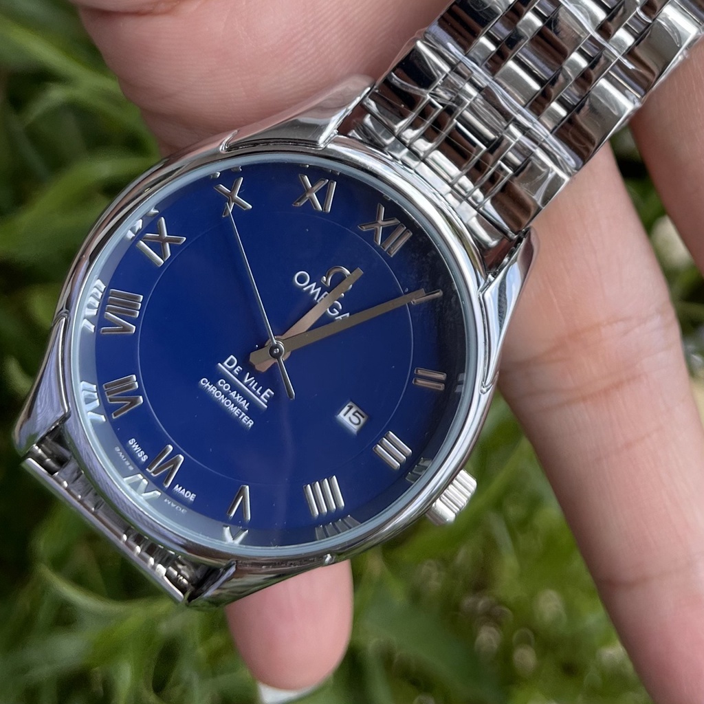 Đồng hồ nam O.MEGA mặt xanh thanh lịch, bảo hành 12 tháng, thép nguyên khối, chống xước, chống nước
