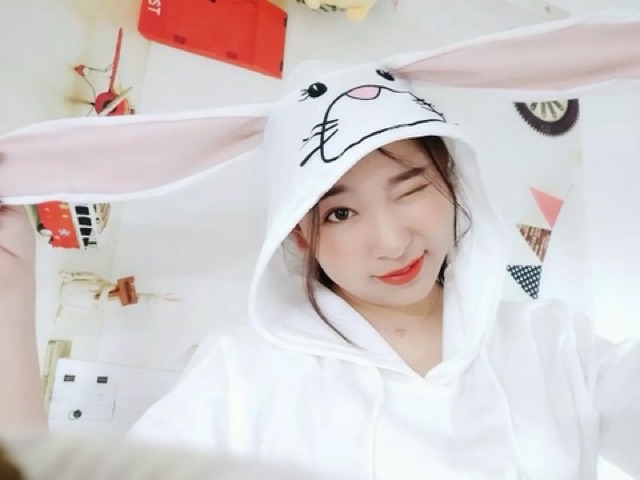 (order-k có sẵn) ảnh thật ở cuối: Áo hoodie cộc tay tai thỏ