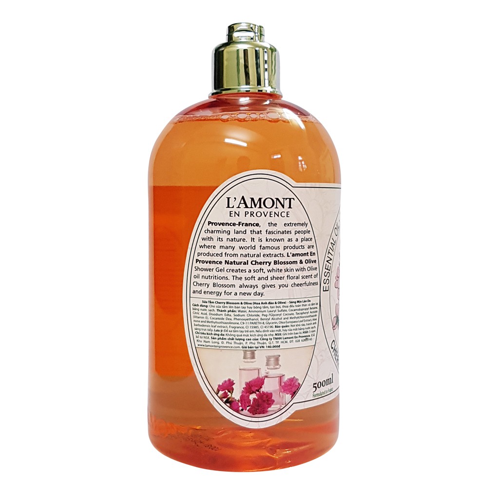 [Mã LTP50 giảm 50000 đơn 150000] Sữa Tắm LAmont En Provence Cherry Blossom Shower Gel Hương Hoa Anh Đào chai 500ml