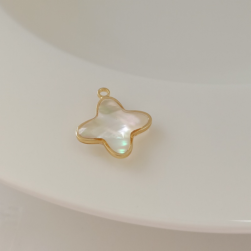 Mặt Dây Chuyền Hình Cỏ Bốn Lá Màu Vàng Đồng 14K DIY