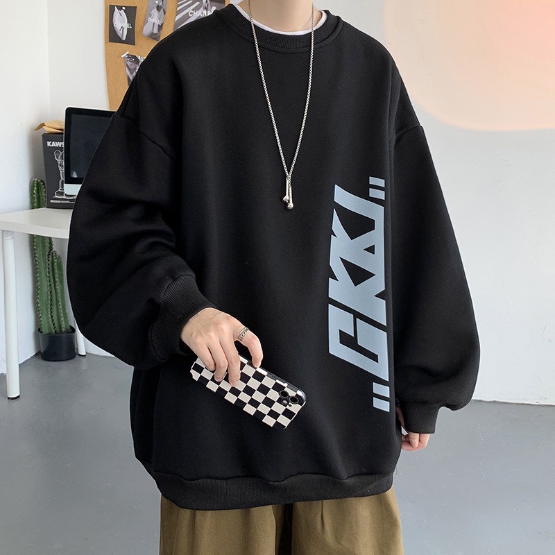 Áo sweater, áo nỉ bông họa tiết chữ GKKI form rộng phong cách Ulzzang