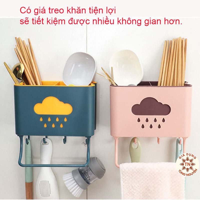 Ống đựng đũa đa năng treo tường hình đám mây kèm móc treo khăn dụng cụ bếp  [ỐNG ĐŨA]