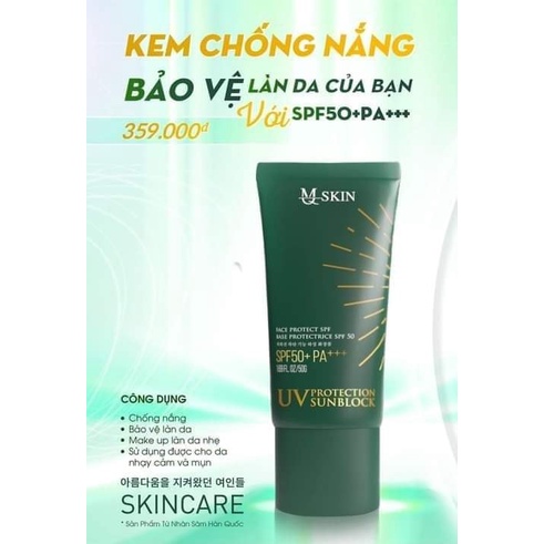 kem chống nắng MQ SKIN nhân sâm Hàn Quốc dưỡng da make up nhẹ 50g (mẫu mới)