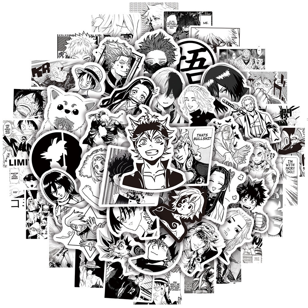 Bộ 100 Miếng Dán Anime Màu Trắng Đen Trang Trí Laptop Và Hành Lý