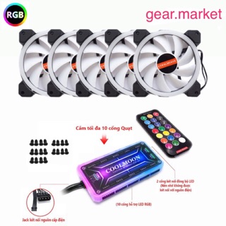 Bộ 5 Quạt fan led RGB coolmoon v2 chính hãng kèm bộ điều khiển HUB có led RGB