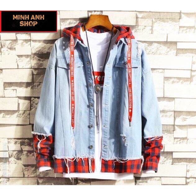 Áo Khoác Jean Nam Nữ Liền Mũ Đỏ Y Hình Ảnh Thật Đẹp Cao Cấp Hàng Loại 1 MINHANHSHOP, Áo Khoác Bò Nam | BigBuy360 - bigbuy360.vn