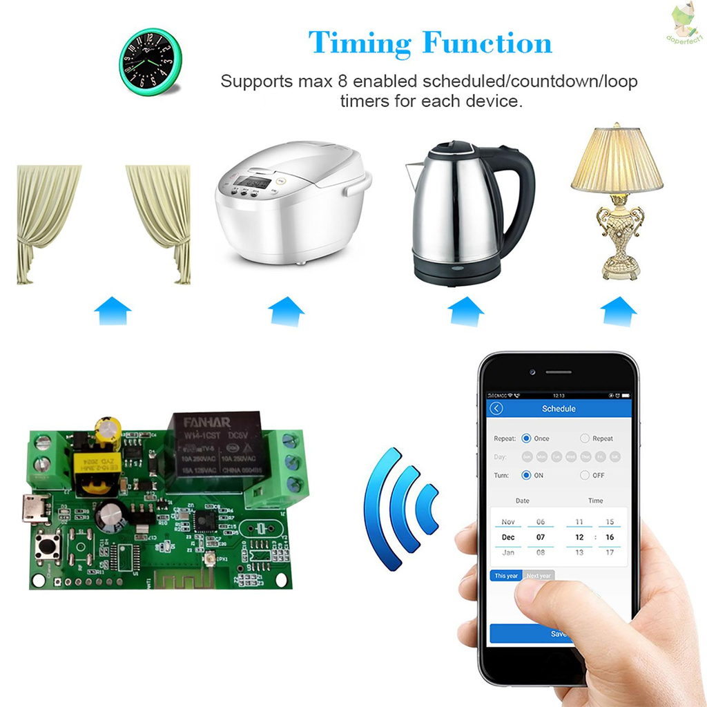 eWeLink DC5V / AC85-250V Wifi Switch Wireless Relay Module Smart Home Automation Modules Phone APP Remote Control Timer Switch Compatible with Amazon Alexa Google Home Voice Control for Access Control System Garage Door Inching/Self-Locking